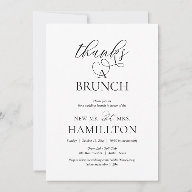 Invitación Gracias a un Brunch, Fiesta de Elopement Boda (Anverso)