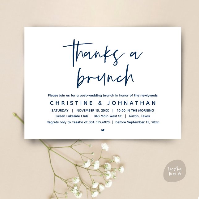 Invitación Gracias A Un Brunch, Moderna Celebración Post-Boda (Thanks a brunch, The Morning After, post wedding celebration invitation card, PDF, Navy Blue)