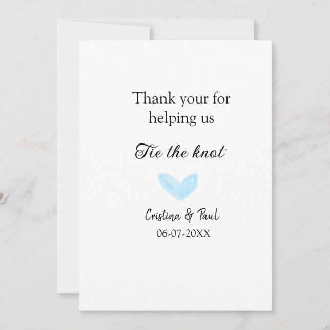 Invitación gracias amarra el nudo azul corazón boda rústico (Anverso)