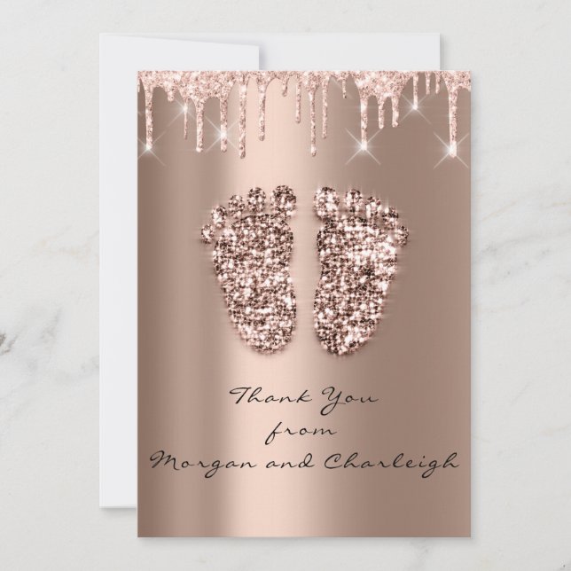 Invitación Gracias Ashley1 Rosa de pies Baby Shower Drips Chi (Anverso)