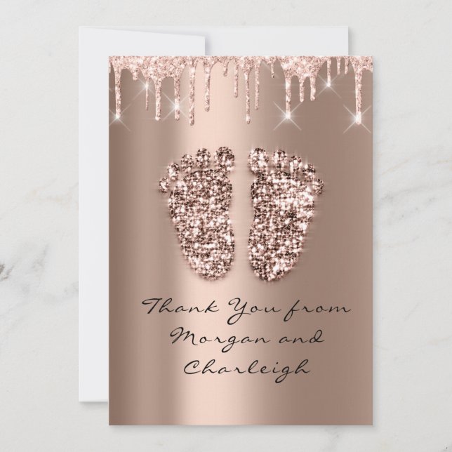 Invitación Gracias Ashley Baby Shower Feet Rosa Drin Boy Chic (Anverso)