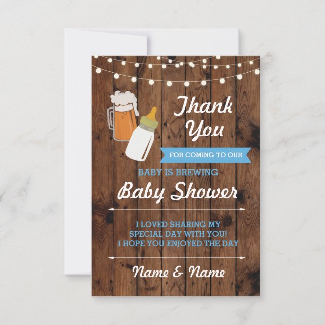 Invitación Gracias Baby Shower Beer Brewing Boy Blue (Anverso)