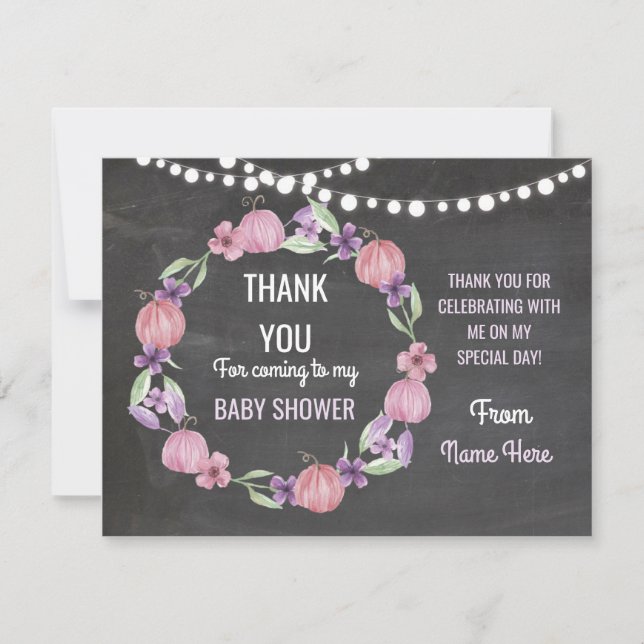 Invitación Gracias Baby Shower Chica Cards Pumpkin Pink (Anverso)