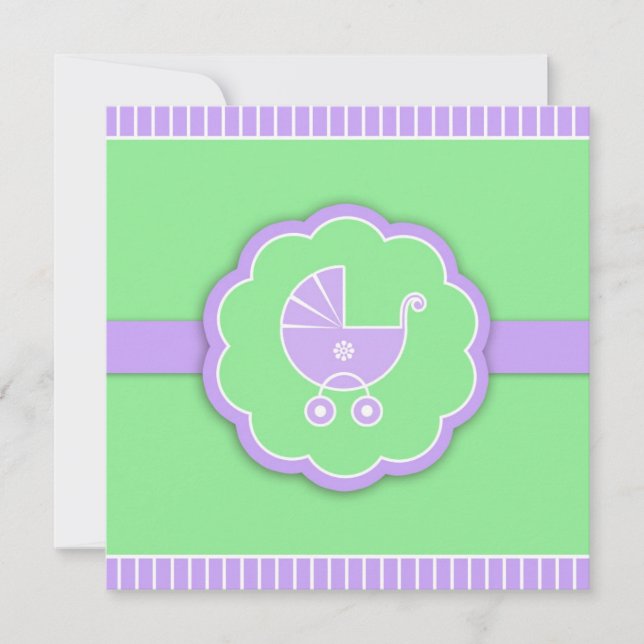 Invitación Gracias Baby Shower Stroller Green Flat Card (Anverso)