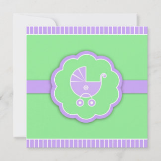 Invitación Gracias Baby Shower Stroller Green Flat Card