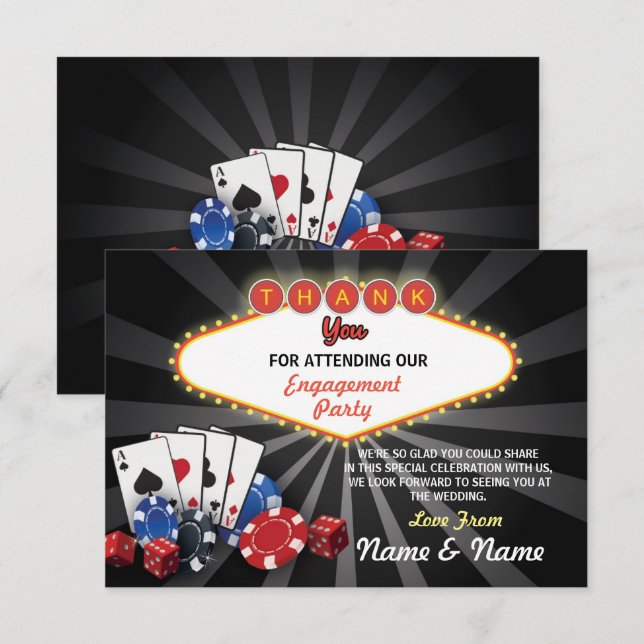 Invitación Gracias Boda De Compromiso Las Vegas Casino (Anverso / Reverso)