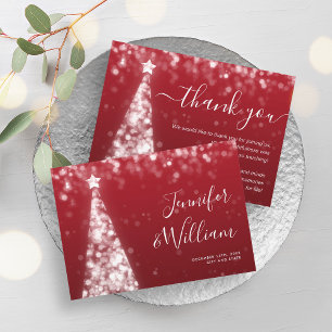 Invitación Gracias Boda rojo plateado de árbol de navidad fes