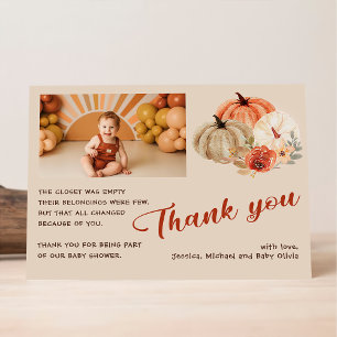 Invitación Gracias Boho Foto Otoño Calabaza Baby Shower