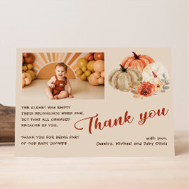 Invitación Gracias Boho Photo Fall Pumpkin Baby Shower