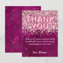 Gracias Card Girly Magenta Purpurina Rosado Globos