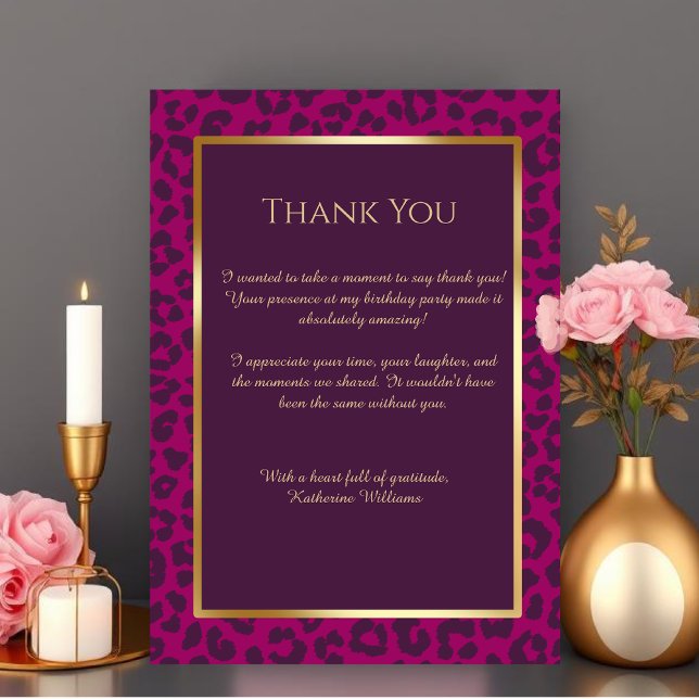 Invitación Gracias, Card-Leopard Print-Magenta- (Thank You Card-Leopard Print-Magenta)