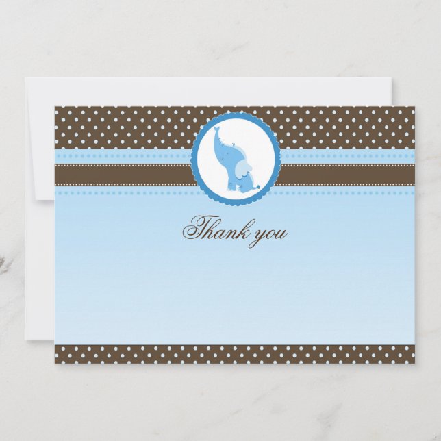 Invitación Gracias cardar marrón azul del elefante en blanco (Anverso)