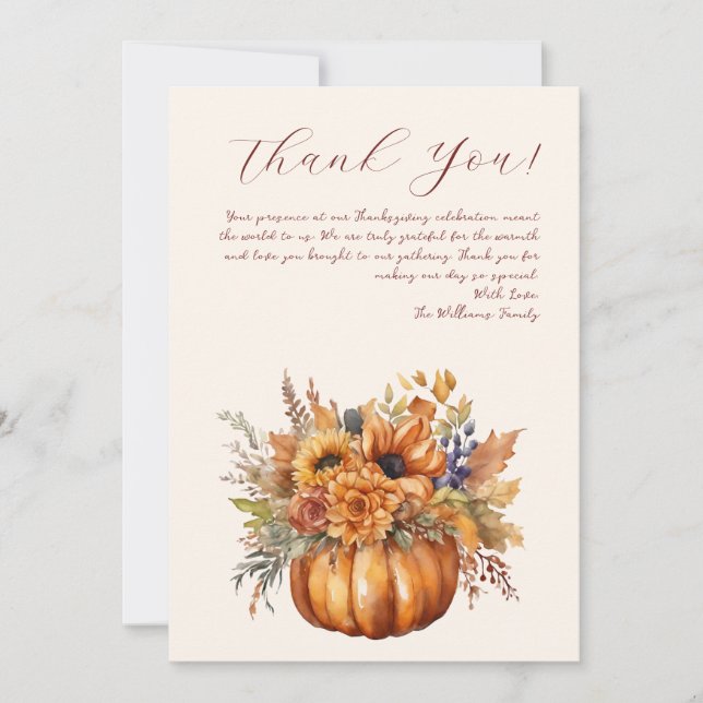 Invitación Gracias Carne-Calabaza con flores (Anverso)