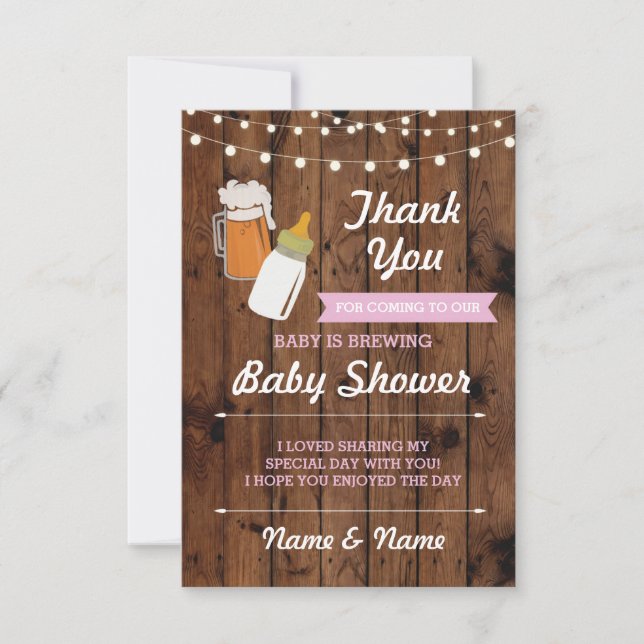 Invitación Gracias Chica Baby Shower Beer Brewing Pink (Anverso)
