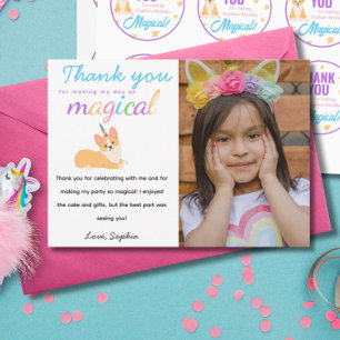 Invitación Gracias, cumpleaños Chica de Unicorn, Fiesta Corgi