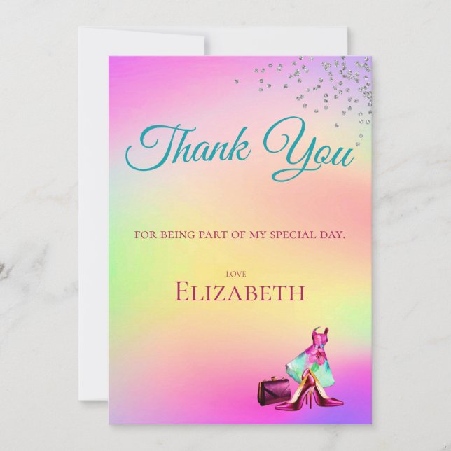 Invitación Gracias Elegante Purpurina Colorful (Anverso)