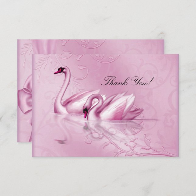 Invitación Gracias Elegantes Cisnes Rosados de Boda (Anverso / Reverso)