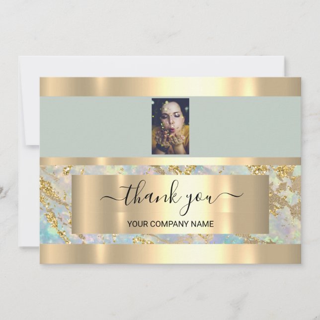 Invitación Gracias Emprender foto Marble dorado Smoky (Anverso)