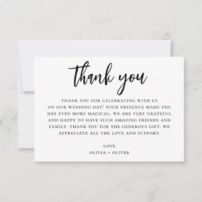 Invitación Gracias en blanco y negro. Nota boda moderna (Anverso)