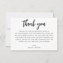 Gracias en blanco y negro. Nota boda moderna