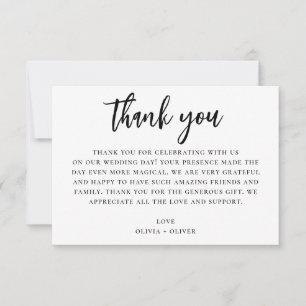 Invitación Gracias en blanco y negro. Nota boda moderna