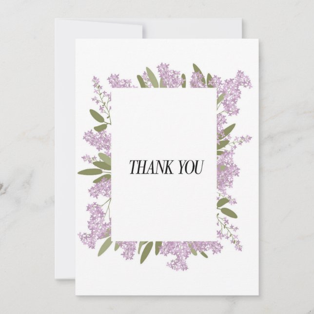 Invitación Gracias en Recorte de Flor de Lilac (Anverso)