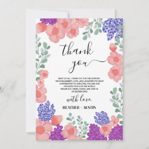 Invitación Gracias Flores de boda acuarela