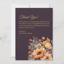 Invitación Gracias Flores de otoño de color de la tarjeta-púr
