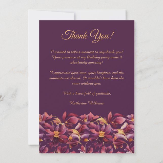 Invitación Gracias Flores Púrpura de Tarjeta- (Anverso)