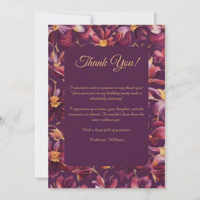 Invitación Gracias Flores Púrpura de Tarjeta- (Anverso)