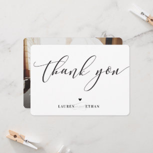 Invitación GRACIAS foto de boda elegante en blanco y negro