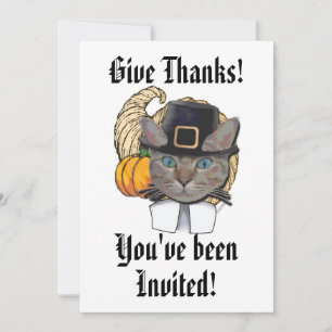 Invitación Gracias gato gris gracioso Acción de Gracias