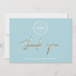 Invitación Gracias Golden Script Business Logo Aqua