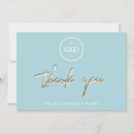 Invitación Gracias Golden Script Business Logo Aqua