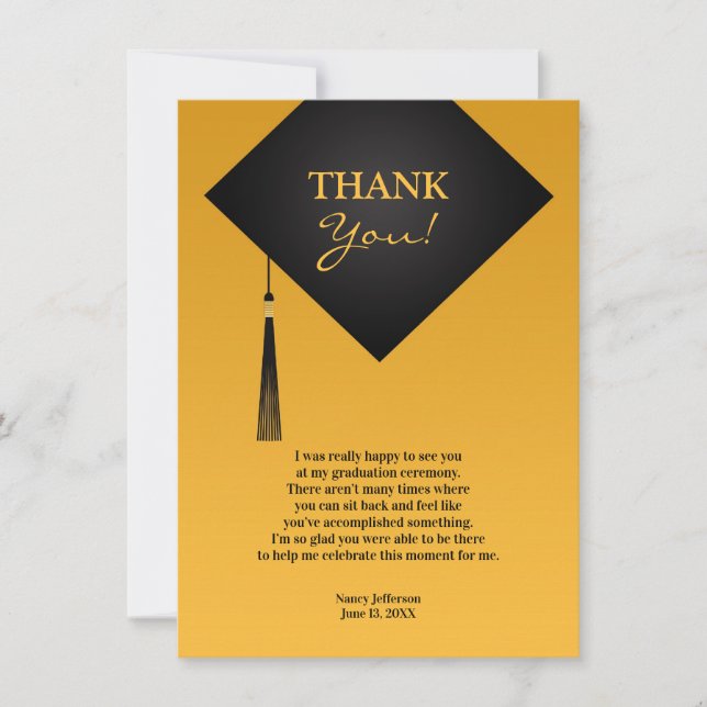 Invitación Gracias Gorra negro de graduación (Anverso)