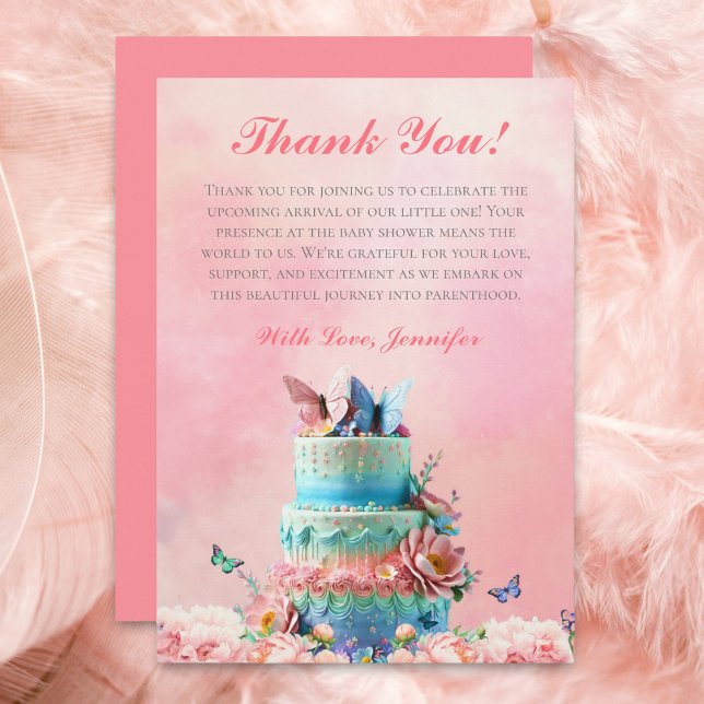 Invitación Gracias Hermosas Mariposas Gemelas Pastel de Bebé (Sweet twins, butterfly-themed, invite joy, a fluttering delight. Thank you for coming note cards.)