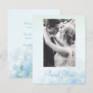 Invitación Gracias hortensia azul verde foto de boda