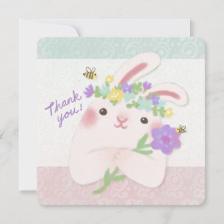 Invitación Gracias: Ilustración de conejo con flores
