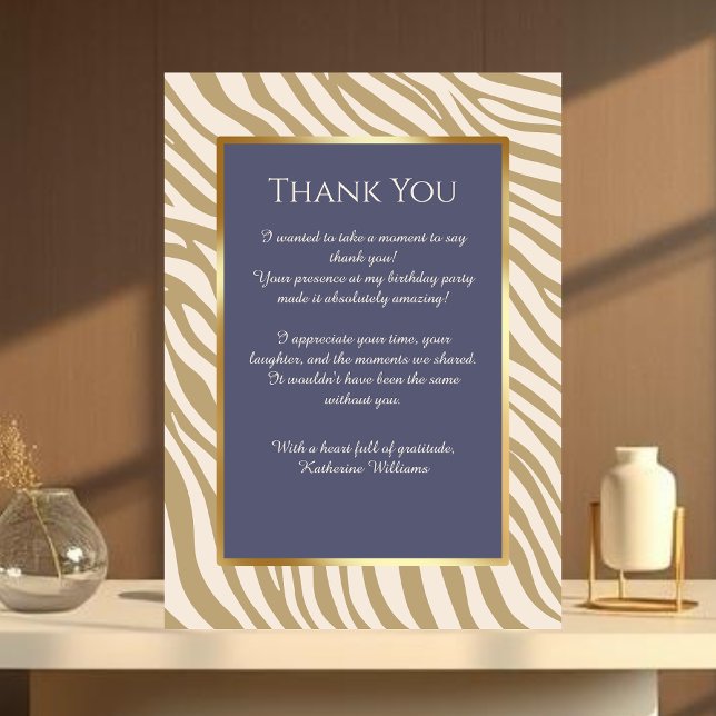 Invitación Gracias Imprimir cebra de tarjeta-beige- (Zebra Print-Blue and Beige- Thank you Card)