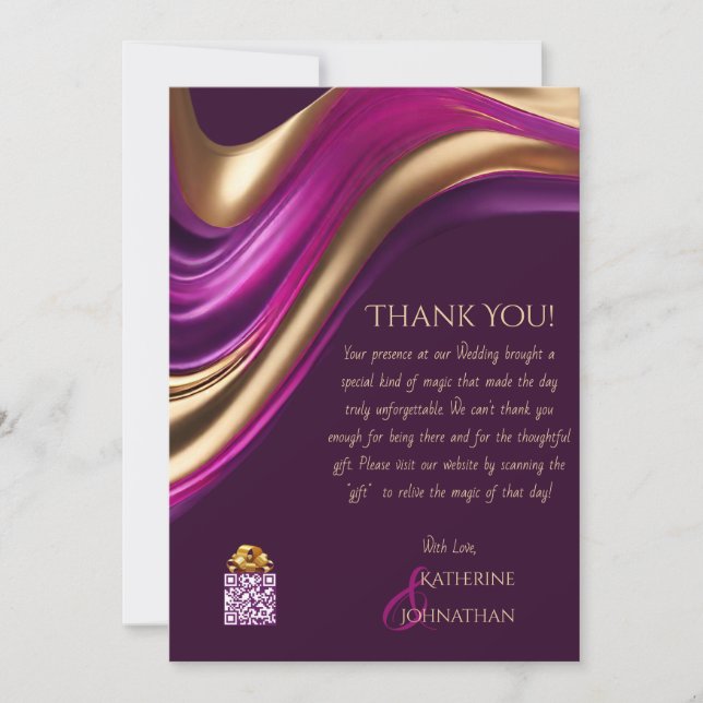 Invitación Gracias-Moderno-Morado Fuchsia y Oro- (Anverso)