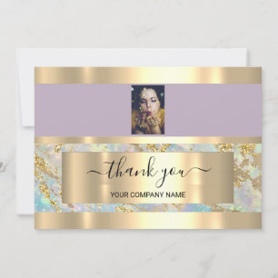Invitación Gracias Negocios Insertar Foto Mármol de oro Púrpu