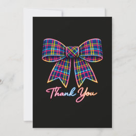 Invitación Gracias Neon Tartán Bow Patrón Escocés Brillante