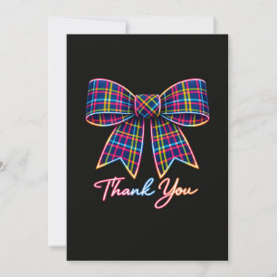 Invitación Gracias Neon Tartán Bow Patrón Escocés Brillante