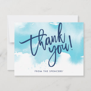 Invitación GRACIAS NOTA color acuático azul con letras a mano