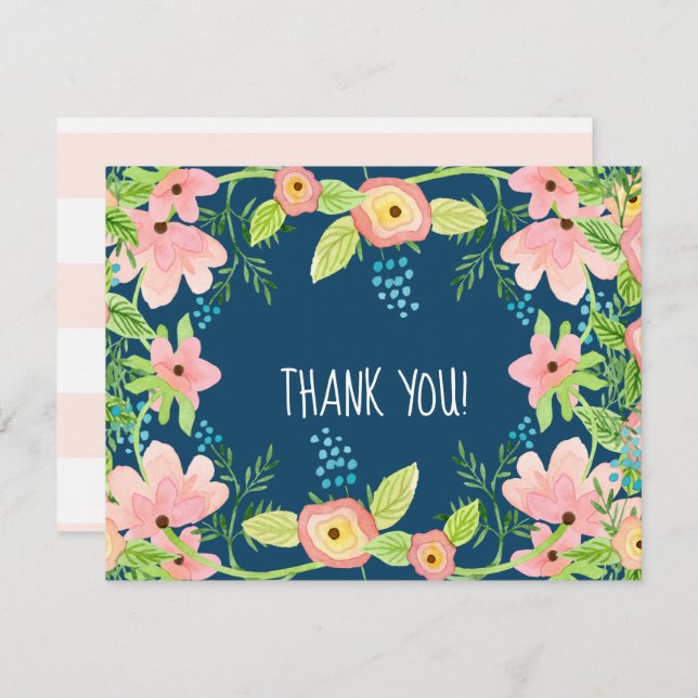 Invitación Gracias Nota Niña Bebé Moderno Simple Boho Floral (Anverso / Reverso)
