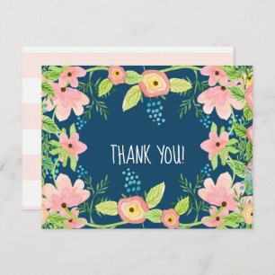 Invitación Gracias Nota Niña Bebé Moderno Simple Boho Floral