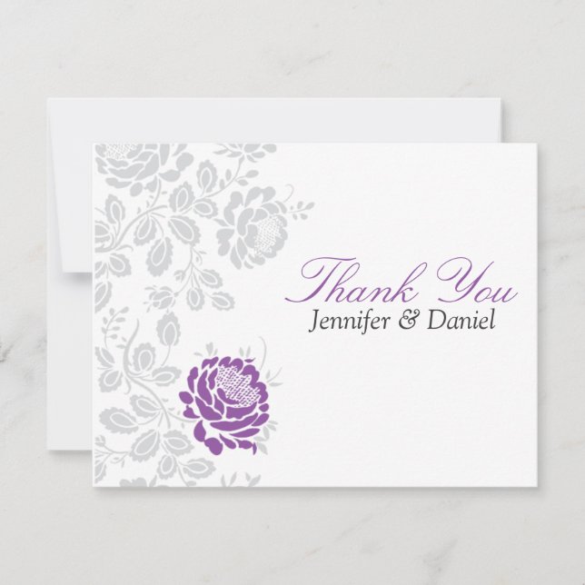 Invitación Gracias Notas Lavender y Gray Damask (Anverso)