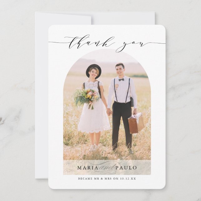 Invitación GRACIAS pareja boda foto moderna overlay (Anverso)