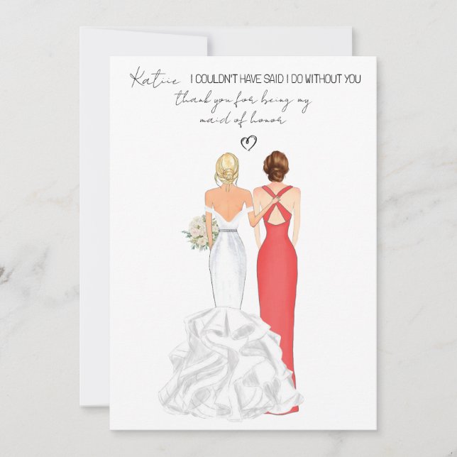 Invitación Gracias personalmente por ser mi dama de honor (Anverso)