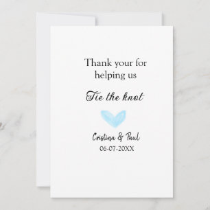 Invitación gracias por atar el nudo corazón azul boda rústica